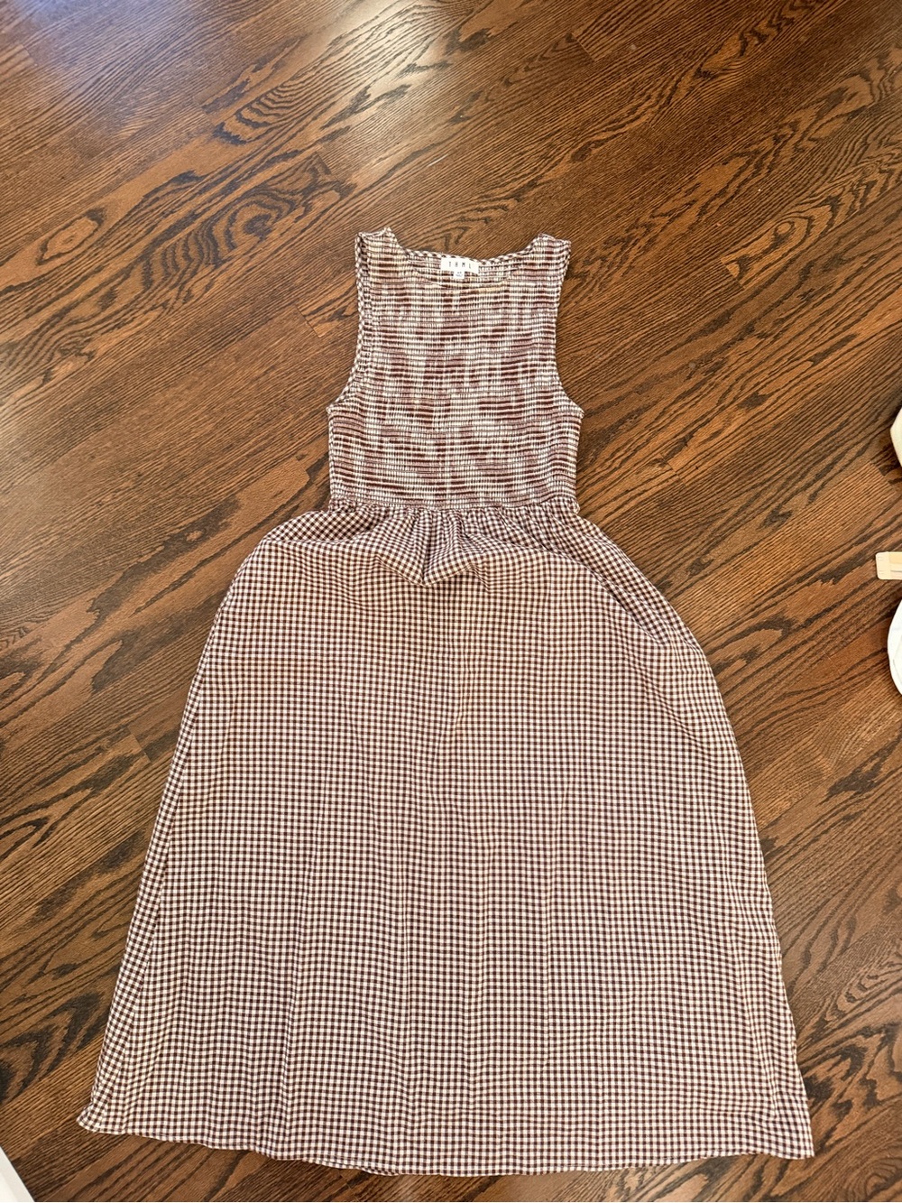THML Brown and White Gingham Sleeveless Midi Dress